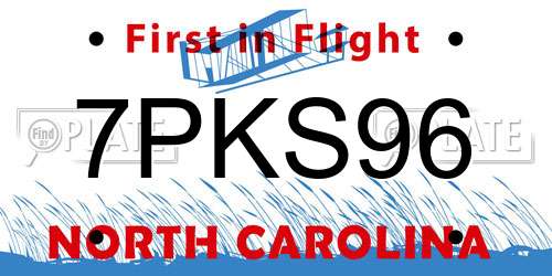 7PKS96 North Carolina License Plate