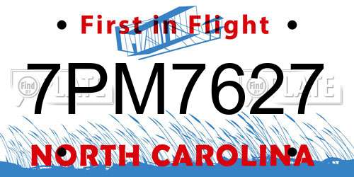7PM7627 North Carolina License Plate