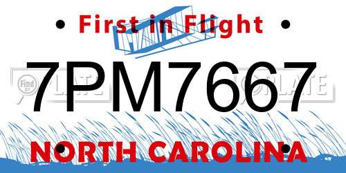 7PM7667 North Carolina License Plate