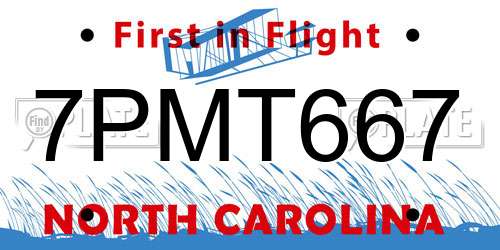 7PMT667 North Carolina License Plate