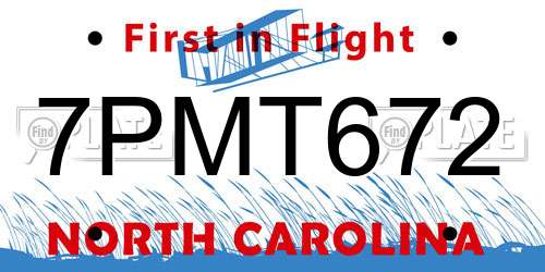 7PMT672 North Carolina License Plate