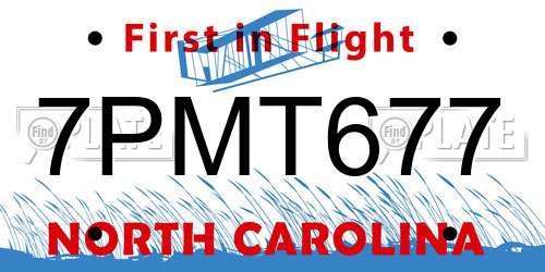 7PMT677 North Carolina License Plate