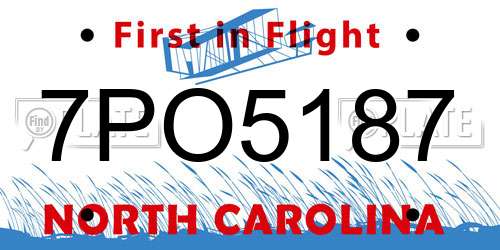7PO5187 North Carolina License Plate