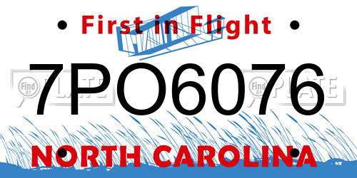 7PO6076 North Carolina License Plate