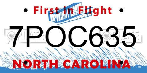 7POC635 North Carolina License Plate