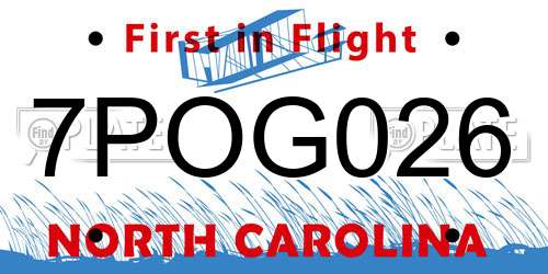 7POG026 North Carolina License Plate