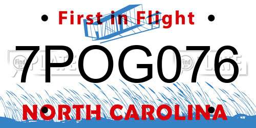 7POG076 North Carolina License Plate