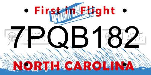 7PQB182 North Carolina License Plate