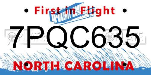 7PQC635 North Carolina License Plate