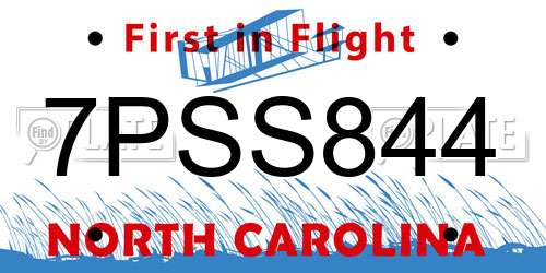 7PSS844 North Carolina License Plate