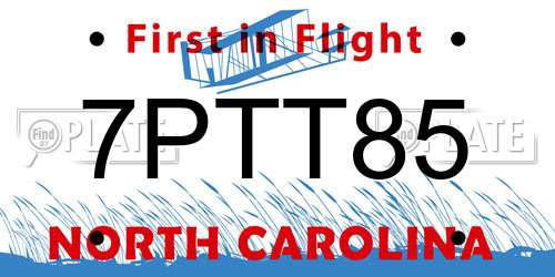 7PTT85 North Carolina License Plate
