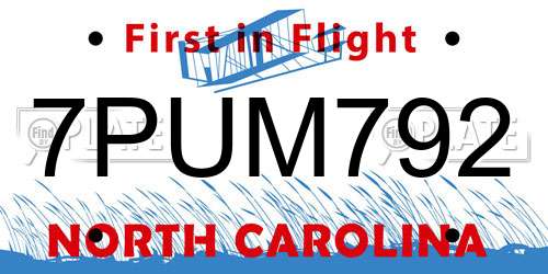 7PUM792 North Carolina License Plate
