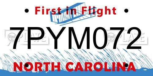 7PYM072 North Carolina License Plate
