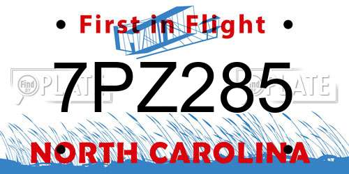 7PZ285 North Carolina License Plate