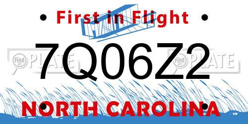7Q06Z2 North Carolina License Plate