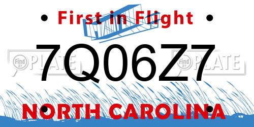 7Q06Z7 North Carolina License Plate