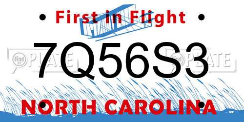7Q56S3 North Carolina License Plate