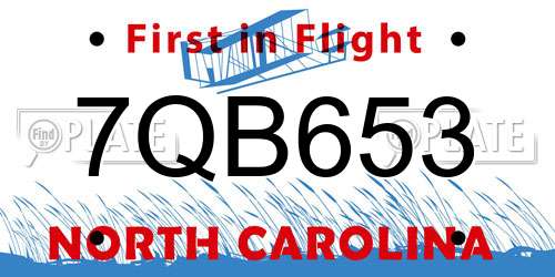 7QB653 North Carolina License Plate