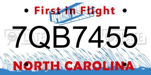 7QB7455 North Carolina License Plate