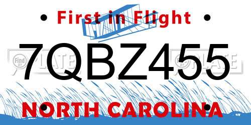 7QBZ455 North Carolina License Plate