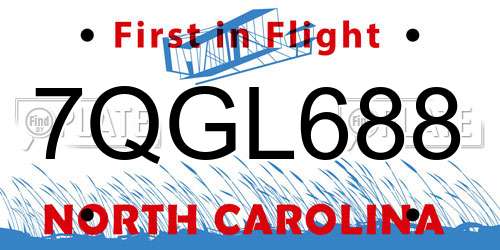 7QGL688 North Carolina License Plate