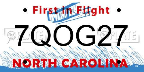 7QOG27 North Carolina License Plate
