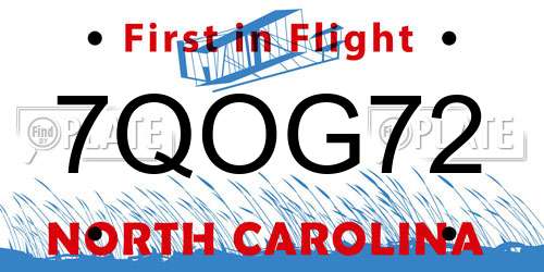 7QOG72 North Carolina License Plate