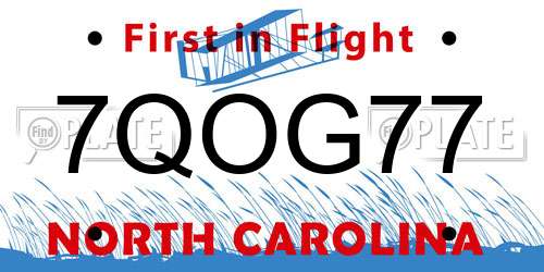 7QOG77 North Carolina License Plate