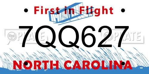 7QQ627 North Carolina License Plate