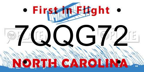7QQG72 North Carolina License Plate