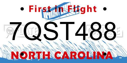 7QST488 North Carolina License Plate