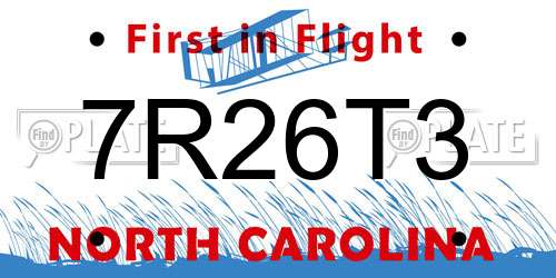 7R26T3 North Carolina License Plate