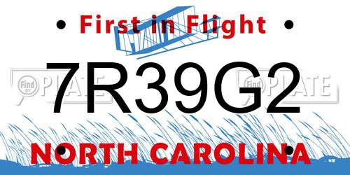7R39G2 North Carolina License Plate