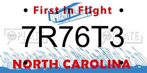 7R76T3 North Carolina License Plate