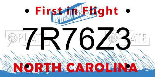 7R76Z3 North Carolina License Plate