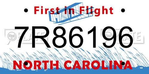 7R86196 North Carolina License Plate