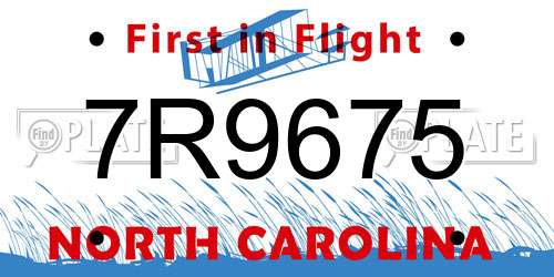 7R9675 North Carolina License Plate