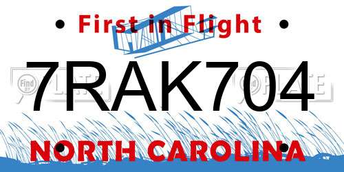7RAK704 North Carolina License Plate
