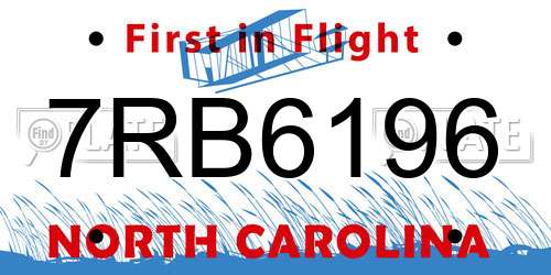 7RB6196 North Carolina License Plate