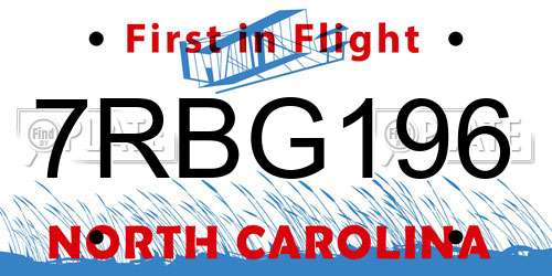 7RBG196 North Carolina License Plate
