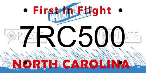 7RC500 North Carolina License Plate