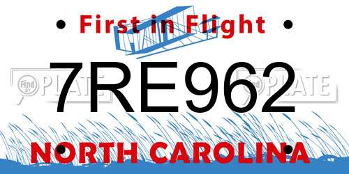 7RE962 North Carolina License Plate