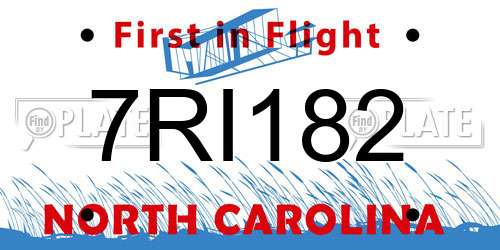 7RI182 North Carolina License Plate