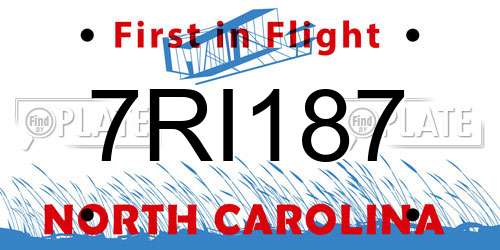 7RI187 North Carolina License Plate