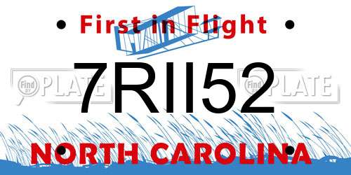 7RII52 North Carolina License Plate