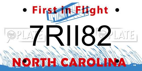 7RII82 North Carolina License Plate