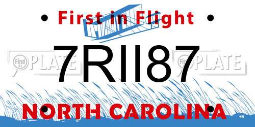 7RII87 North Carolina License Plate