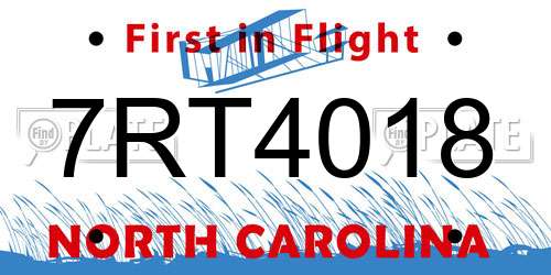 7RT4018 North Carolina License Plate