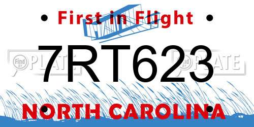 7RT623 North Carolina License Plate