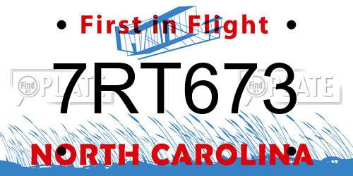 7RT673 North Carolina License Plate